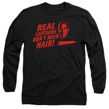 Black men's long sleeve t-shirt with Star Trek Real Captain graphic