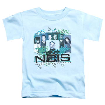Light blue kid's t-shirt for ages 4 to 7 with NCIS Cast graphic