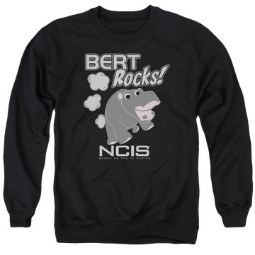 Black men's crewneck sweatshirt with NCIS Bert Rocks graphic