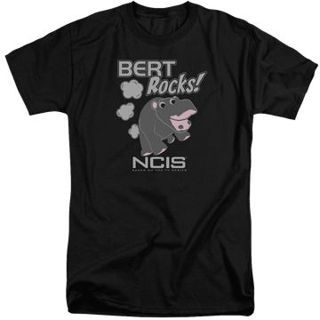 Black men's tall fit t-shirt with NCIS Bert Rocks graphic