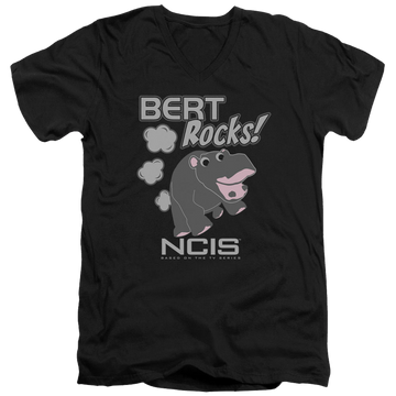 Black men's v-neck t-shirt with NCIS Bert Rocks graphic