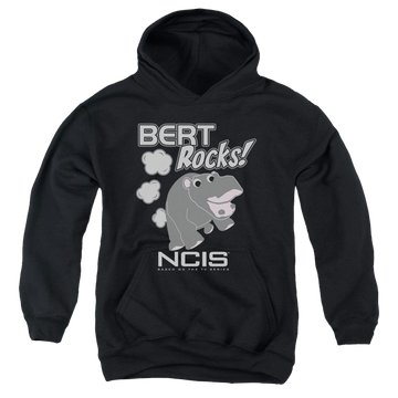Black youth hoodie for ages 8 to 12 with NCIS Bert Rocks graphic