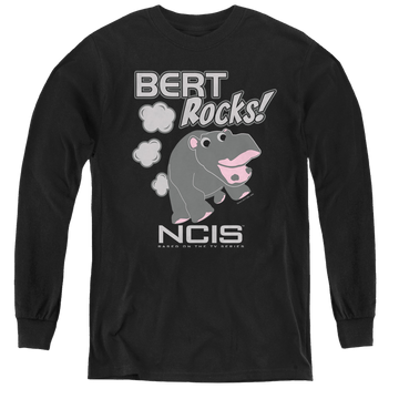 Black youth long sleeve t-shirt with NCIS Bert Rocks graphic