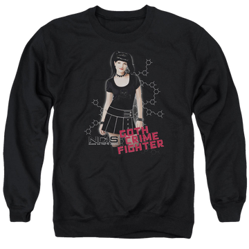 Black men's crewneck sweatshirt with NCIS Goth Crime Fighter graphic