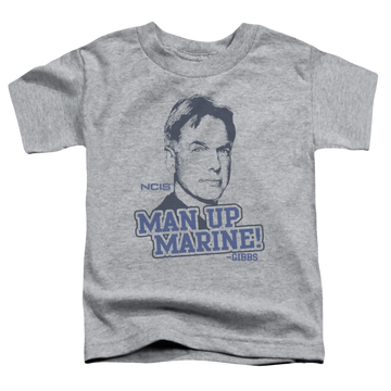 Athletic heather kid's t-shirt for ages 4 to 7 with NCIS Man Up graphic