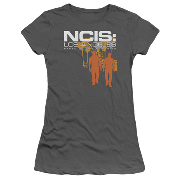 Charcoal juniors t-shirt with NCIS Los Angeles Slow Walk graphic