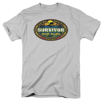 Silver men's regular fit t-shirt with Survivor SOUTH PACIFIC graphic