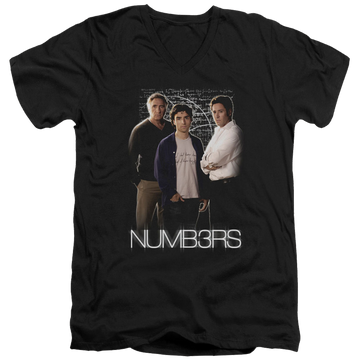 Black men's v-neck t-shirt with Numbers Equations graphic