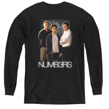 Black youth long sleeve t-shirt with Numbers Equations graphic