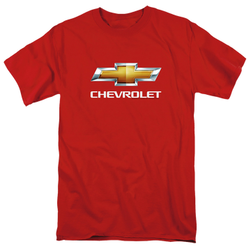 Red men's regular fit t-shirt with Chevrolet Chevy Bowtie Stacked graphic