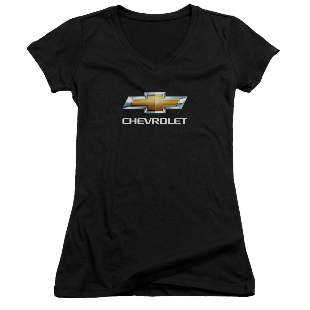 Chevrolet Chevy Bowtie Stacked - Juniors V-Neck T-Shirt Juniors V-Neck T-Shirt Chevrolet