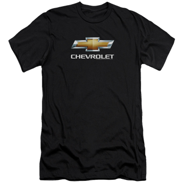Black men's premium slim fit t-shirt with Chevrolet Chevy Bowtie Stacked graphic