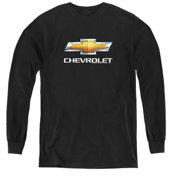 Black youth long sleeve t-shirt with Chevrolet Chevy Bowtie Stacked graphic