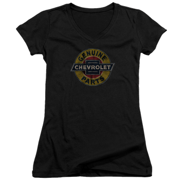 Chevrolet Genuine Chevy Parts Distressed Sign - Juniors V-Neck T-Shirt Juniors V-Neck T-Shirt Chevrolet