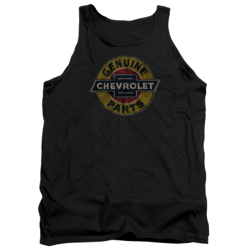 Black men's tank with Chevrolet Genuine Chevy Parts Distressed Sign graphic