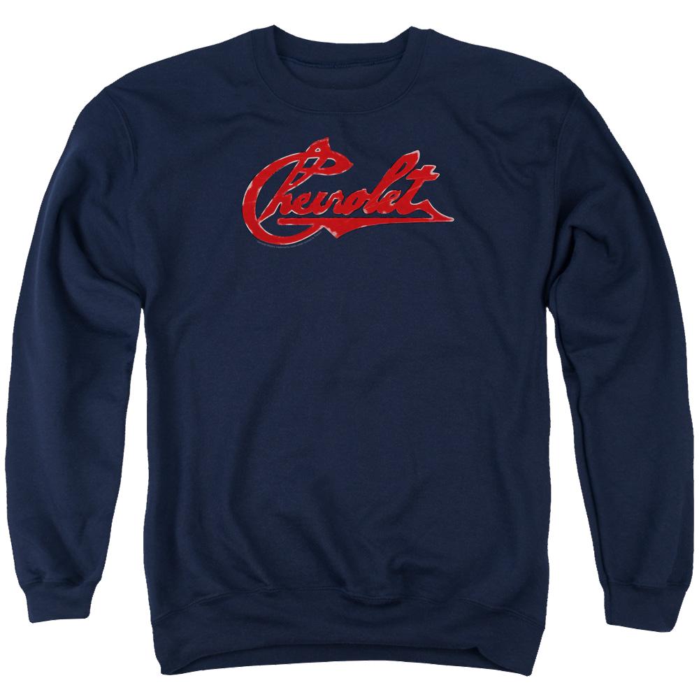 Chevrolet Chevrolet Script Distressed - Men's Crewneck Sweatshirt Men's Crewneck Sweatshirt Chevrolet