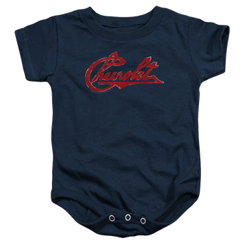 Navy baby bodysuit with Chevrolet Script Distressed graphic