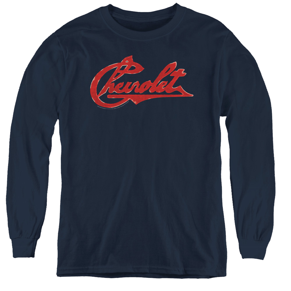 Chevrolet Chevrolet Script Distressed - Youth Long Sleeve T-Shirt Youth Long Sleeve T-Shirt Chevrolet