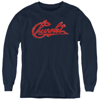 Chevrolet Chevrolet Script Distressed - Youth Long Sleeve T-Shirt Youth Long Sleeve T-Shirt Chevrolet