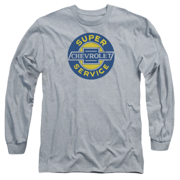 Athletic heather men's long sleeve t-shirt with Chevrolet Chevy Super Service graphic