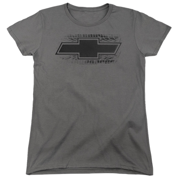 Charcoal women's t-shirt with Chevrolet Bowtie Burnout graphic