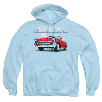Light blue pullover hoodie with Chevrolet Bl Air Clouds graphic