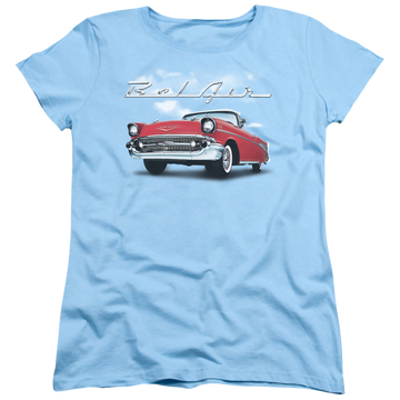Light blue women's t-shirt with Chevrolet Bel Air Clouds graphic