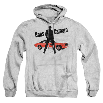 Athletic heather pullover hoodie with Chevrolet Boss graphic