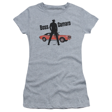 Athletic heather juniors t-shirt with Chevrolet Boss graphic