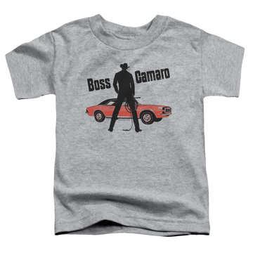 Athletic heather kid's t-shirt for ages 4 to 7 with Chevrolet Boss graphic