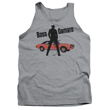 Athletic heather men's tank with Chevrolet Boss graphic