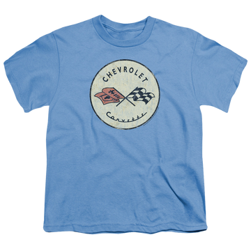 Carolina blue youth t-shirt for ages 8 to 12 with Chevrolet Old Vette graphic