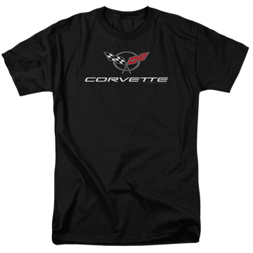 Black men's regular fit t-shirt with Chevrolet Corvette Modern Emblem graphic