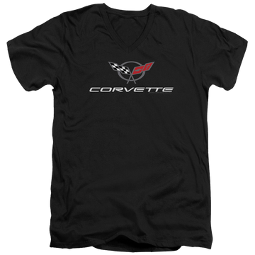 Black men's v-neck t-shirt with Chevrolet Corvette Modern Emblem graphic