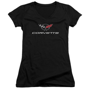 Chevrolet Corvette Modern Emblem - Juniors V-Neck T-Shirt Juniors V-Neck T-Shirt Chevrolet