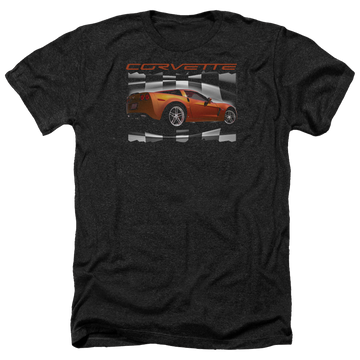 Charcoal men's heather t-shirt with Chevrolet Orange Z06 Vette graphic