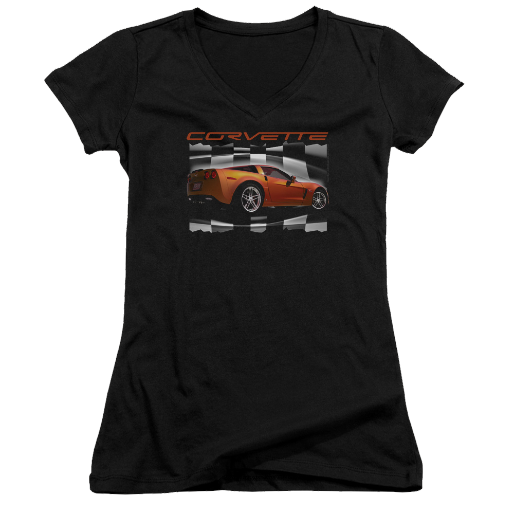 Chevrolet Orange Z06 Vette - Juniors V-Neck T-Shirt Juniors V-Neck T-Shirt Chevrolet