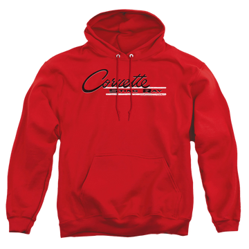Red pullover hoodie with Chevrolet Retro Stingray graphic