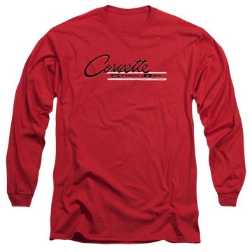 Red men's long sleeve t-shirt with Chevrolet Retro Stingray graphic