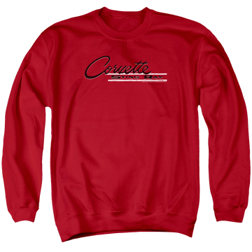 Red men's crewneck sweatshirt with Chevrolet Retro Stingray graphic