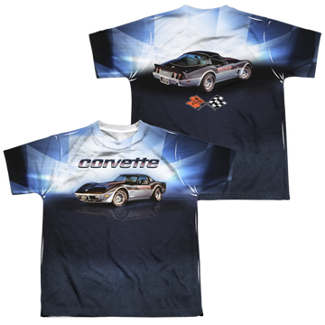 Chevrolet Blue Vette Check Flag youth all-over print t-shirt for ages 8 to 12