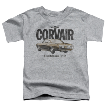 Athletic heather kid's t-shirt for ages 4 to 7 with Chevrolet Retro Corvair graphic