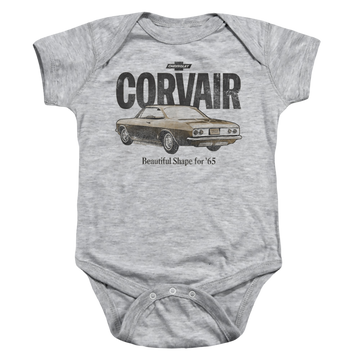 Athletic heather baby bodysuit with Chevrolet Retro Corvair graphic