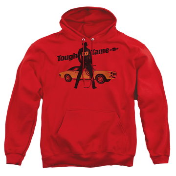 Red pullover hoodie with Chevrolet Tough To Tame graphic