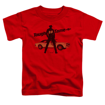 Red kid's t-shirt for ages 4 to 7 with Chevrolet Tough To Tame graphic