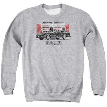 Athletic heather men's crewneck sweatshirt with Chevrolet El Camino Ss Mountains graphic