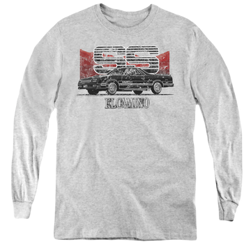 Athletic heather youth long sleeve t-shirt with Chevrolet El Camino Ss Mountains graphic
