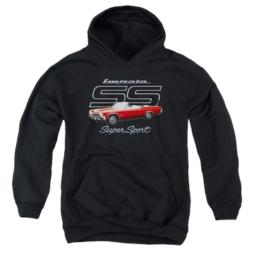 Black youth hoodie for ages 8 to 12 with Chevrolet Impala Ss graphic