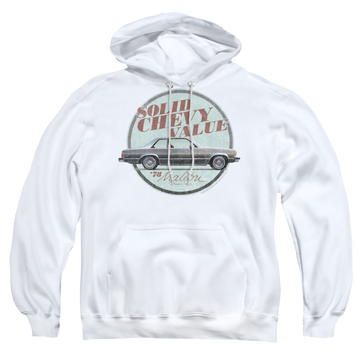White pullover hoodie with Chevrolet Do The Bu graphic