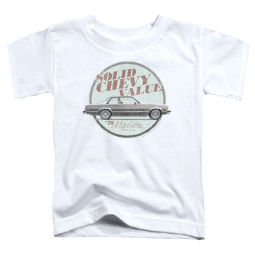 White kid's t-shirt for ages 4 to 7 with Chevrolet Do The Bu graphic
